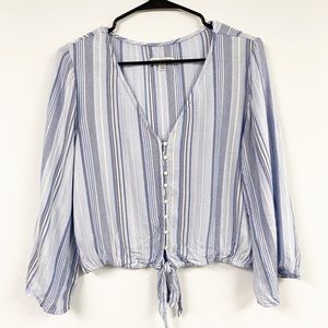 American Eagle Blue Striped Front Tied Shirt
